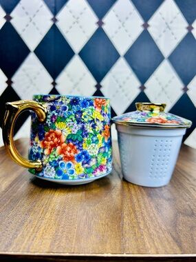 Porcelain Tea Mug With Infuser and Lid Floral Coffee Cup Loose Leaf Tea Brewer